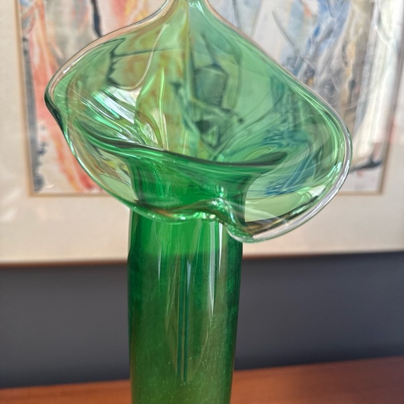 Jack in the pulpit art glass vase green hand blown 16” - Picture 5 of 12